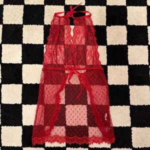 Penthouse Lingerie Red Lace Neck & Waist Tie Baby Doll Dress